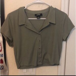 Just Polly Olive Green Ribbed Crop Top XL